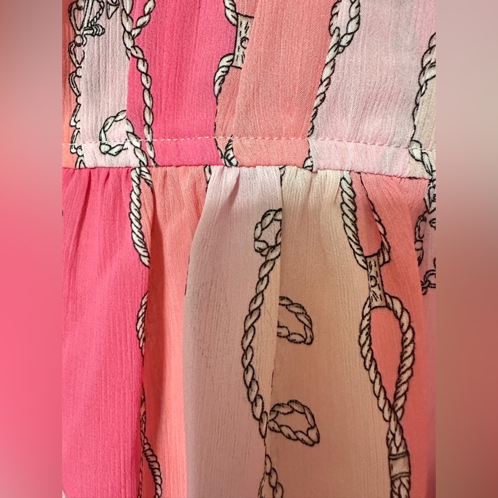 NWT SZ L 77 Park Pink and Coral Patterned Ruffle Blouse - Picture 3 of 7